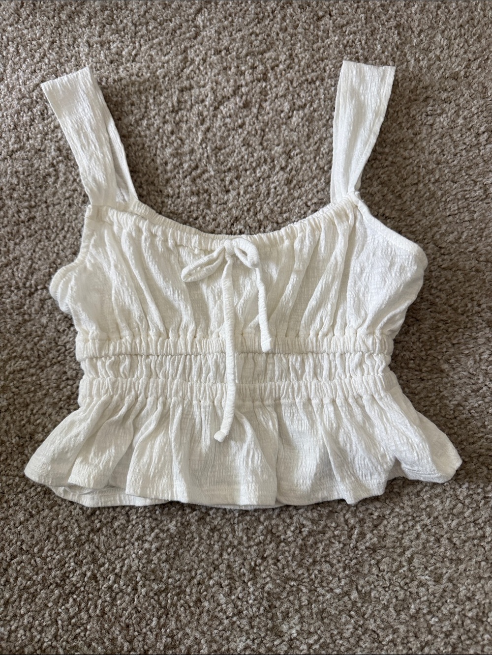 Billabong White Smocked Tie-Front Scrunched Cropped Tank Size Small